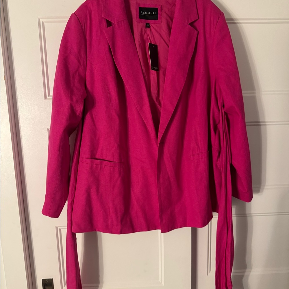 Eloquii Vibrant Pink Belted Blazer & Pantsuit - Picture 4 of 7